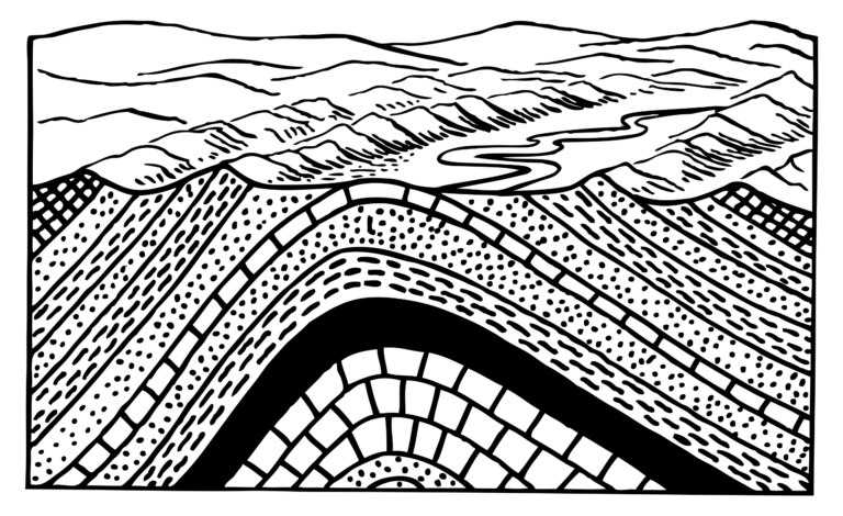 Conceptual diagram of a breached anticline.