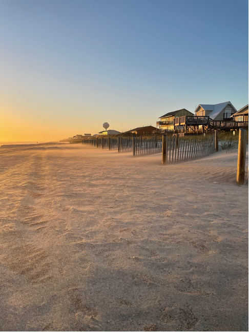 Fences catching sand to help buildup dunes